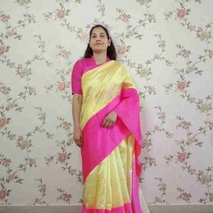 Handloom Pure Silk Plain Chanderi Saree With Mashroo Border - Radhika