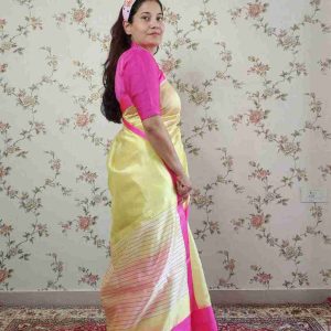 Handloom Pure Silk Plain Chanderi Saree With Mashroo Border - Radhika