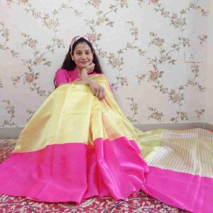 Handloom Pure Silk Plain Chanderi Saree With Mashroo Border - Radhika