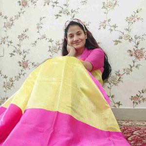 Handloom Pure Silk Plain Chanderi Saree With Mashroo Border - Radhika